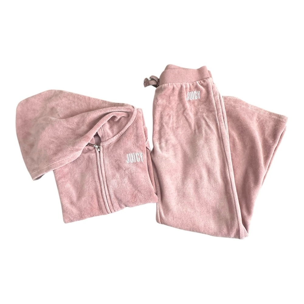 Juicy Couture Girls Pink Velour Tracksuit Set Hoodie & Pants Size 6